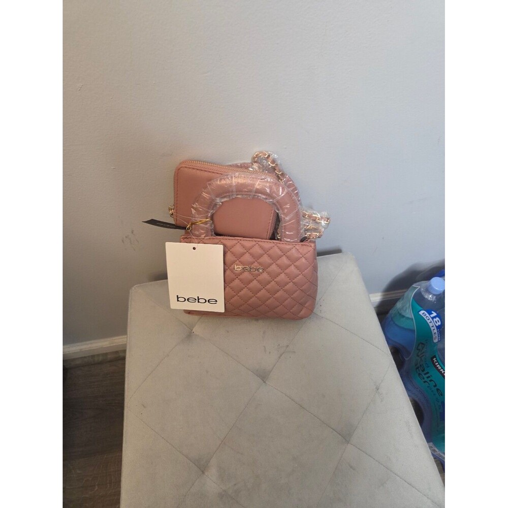 bebe Sofie SM Satchel with Wallet Quilted Blush Mini Tote with Chain Strap